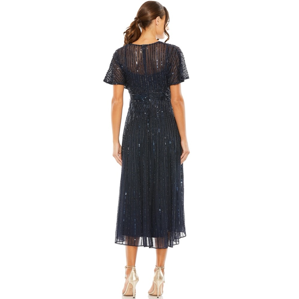 NWT Mac Duggal 14007 Embellished Short Sleeve Empire Waist Dress 6 Blue A-line - Picture 3 of 12
